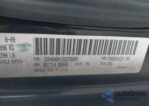 2009 Dodge Caliber Sxt from USA, damaged, VIN 1B3HB48A19D258889